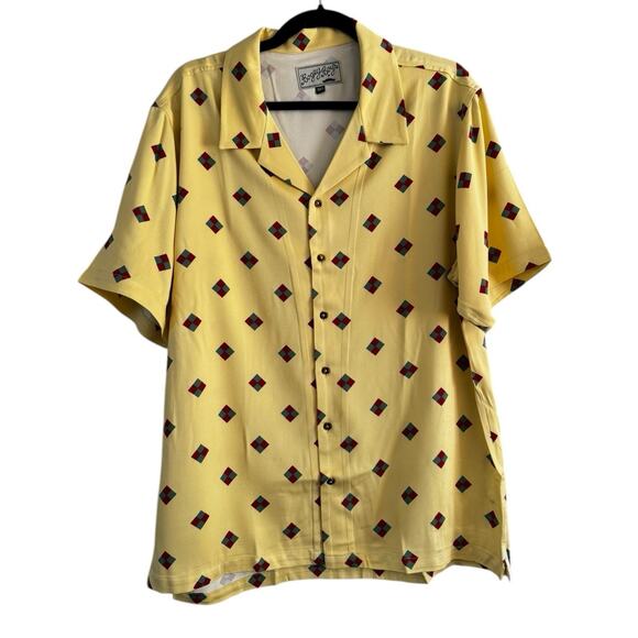 NWT Bogey Boys Yellow Geo Print Button Front Short Sleeve Shirt Mens Size Medium - Picture 2 of 7